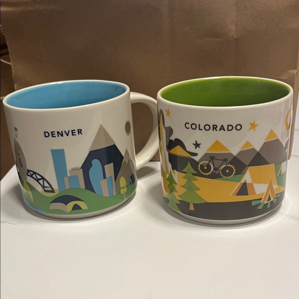 Starbucks Denver and Colorado Mug Set - Blue and Green Accents
